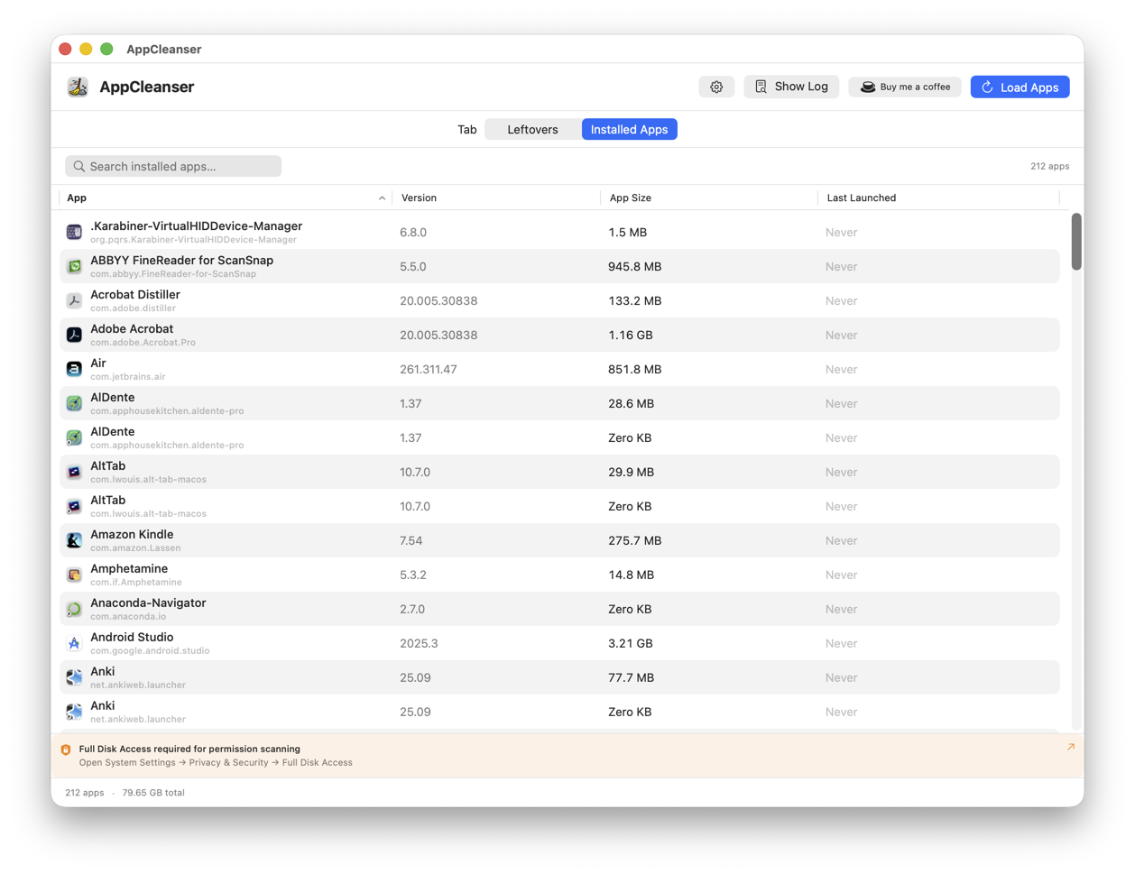 Installed apps roster