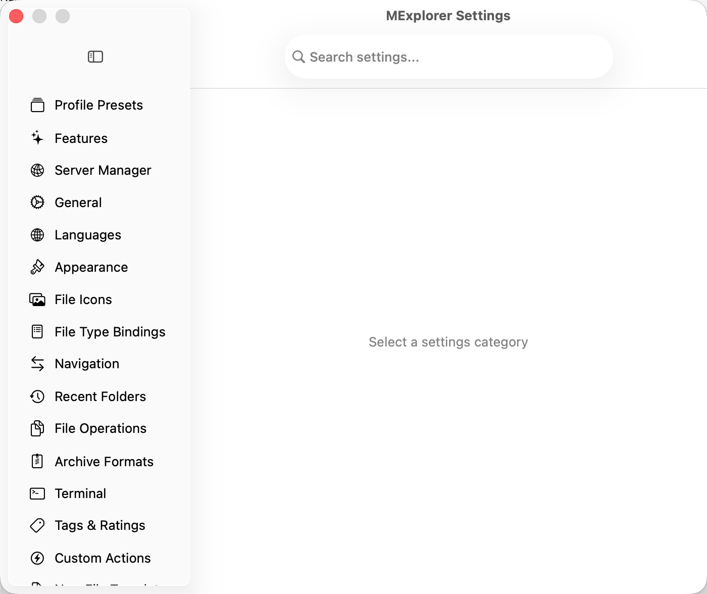 MExplorer Settings window
